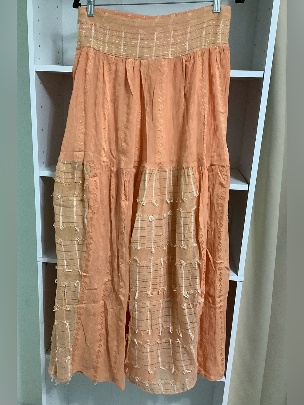 POL Boho Ruffle Contrast Shell Trim Wide Leg Pants In Coral Size M NWOT